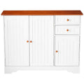 White Wood Sideboard Buffet Cabinet with Walnut Finish Top and Knobs