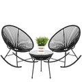 3 Piece Black Oval Patio Woven Rocking Chair Bistro Set