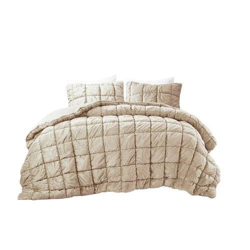 Full/Queen Beige Velvety Soft Down Alternative Comforter Set