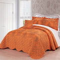 King size Orange Nectarine Damask Embroidered 4 Piece Oversized Bedspread Set