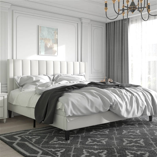 King size White Velvet Upholstered Platform Bed Frame with Headboard
