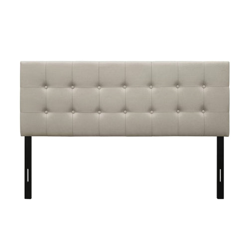 Full size Button-Tufted Headboard in Light Grey Taupe Beige Upholstered Fabric