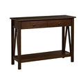 2-Drawer Console Sofa Table Living Room Storage Shelf in Tobacco Brown