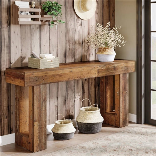 Modern Farmhouse 63-inch Entryway Console Sofa Table in Distressed Wood Finish