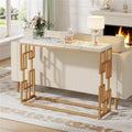 42-inch Modern Console Sofa Table with White Faux Marble Top and Gold Frame