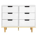 Modern Mid-Century Style 6-Drawer Double Dresser in White Natural Wood Finish