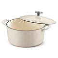 Round 5.5 Quart White Beige Enameled Oven Safe Cast Iron Dutch Oven with Lid