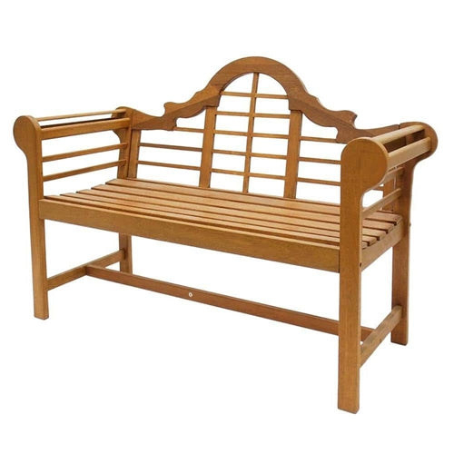 Solid Wood Outdoor Lattice Back Garden Bench with Armrests in Natural Finish