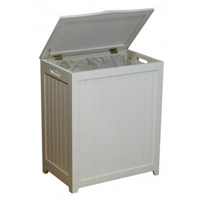 White Solid Wood Rectangular Laundry Hamper