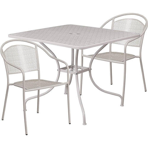 3-Piece Grey Steel Metal Outdoor Patio Furniture Set with 2 Chairs and 1 Table