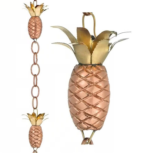 8.5 Ft. Copper Pineapple Rain Chain Gutter Downspout - Basin Not Included