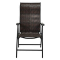 Outdoor Folding Steel Frame Rattan Patio Chair with Armrest in Brown