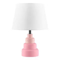 Small Pink Desk Light Table Lamp with White Fabric Shade for Bedside Nightstand