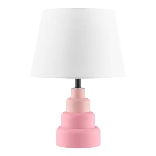 Small Pink Desk Light Table Lamp with White Fabric Shade for Bedside Nightstand