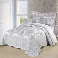 Queen size White Damask Embroidered 4 Piece Oversized Bedspread Set