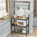 Black Metal Kitchen Baker's Rack Microwave Stand with Wood Storage Shelves