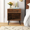 Mid-Century Farmhouse Bedroom 1-Drawer Nightstand End Table with Open Shelf
