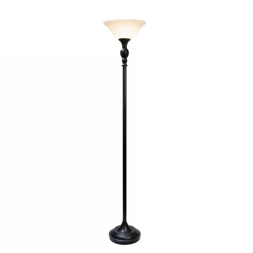 71-inch Floor Lamp Torchiere in Bronze Finish with White Marbled Glass Shade