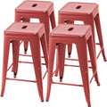Set of 4 - 24-in. Indoor/Outdoor Backless Stacking Red Metal Barstools