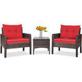 3-Piece Brown PE Rattan Outdoor Dining Patio Furniture Set with Red Cushions