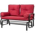 Steel Outdoor Garden Patio Rocking Glider Chair Loveseat with Red Cushions
