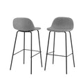 Set of 2 - Modern Low Back Barstool with Black Metal Frame and Grey Linen Seat