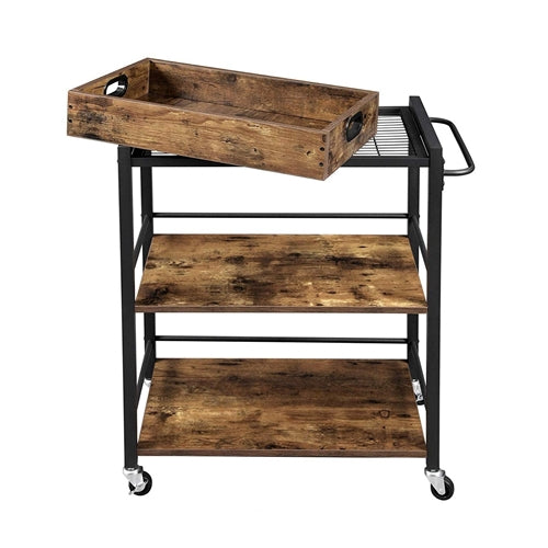 Farmhouse 3-Tier Kitchen Microwave Cart with Serving Tray on Wheels