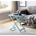 Folding TV Tray Bedside Table in Light Blue Teal Turquoise Seafoam Wood Finish