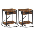 Set of 2 - Nightstand End Tables Charging Station with 2 USB ports