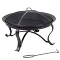 30-inch Round Steel Outdoor Fire Pit with Mesh Cover and Poker in Bronze