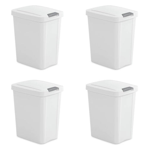 Set of 4 - White 8 Gallon Latch Top Kitchen Wastebasket Trash Can