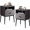 Set of 2 - Mid Century Modern Side Table Nightstand in Grey Black Wood Finish