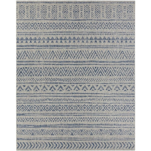 2 ft. x 3 ft. Blue Grey Chevron Coastal Boho Style Indoor Outdoor Area Rug