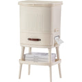 8 Gallon Elevated Trash Kitchen Can with Lid and Storage Shelf in Cream