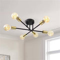 Mid-Century Sputnik Style 6-Light Black Gold Ceiling Light - Semi Flush Mount
