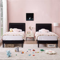 Set of 2 - Twin Dorm Style Black Tufted Upholstered Platform Bed with Headboard