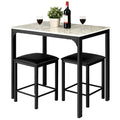 Modern 3-Piece Dining Set White Faux Marble Table-Top and 2 Black Chairs Stools