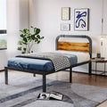 Twin size Heavy Duty Black Metal Bed Frame with Solid Wood Panel Headboard