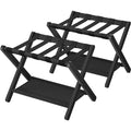 Set of 2 - Sturdy Bamboo Luggage Rack in Black Wood Finish with Lower Storage Shelf