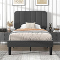 Twin size Dark Grey Upholstered Platform Bed Frame with Headboard