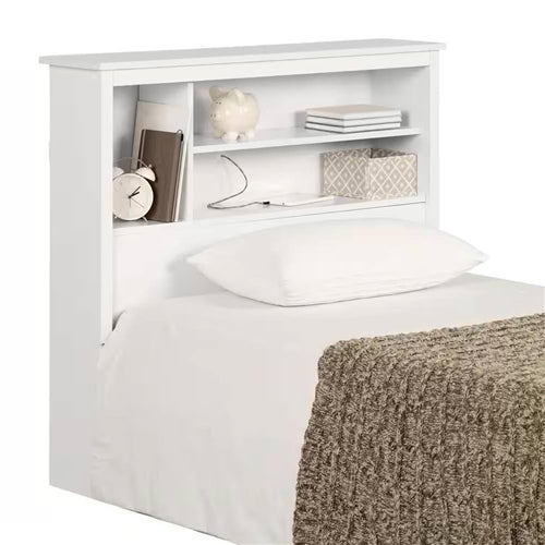 Twin size Modern Scandinavian Style Bookcase Headboard in White Wood Finish