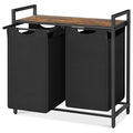 Metal Wood Industrial Modern Laundry Sorter Hamper Black/Brown