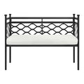 Outdoor Patio Black Metal Garden Bench with White Natural Seat Cushion