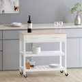 Modern White Kitchen Island Cart with Wood Top 2 Drawers and 2 Bottom Shelves