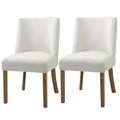Set of 2 Modern Nailhead Diamond Stitch Upholstered Dining Chairs Beige White