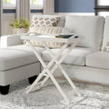 Folding TV Tray Bedside Table in White Wood Finish