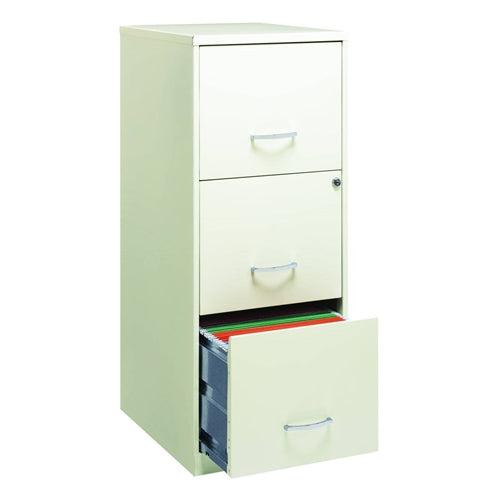 White Metal 3-Drawer Vertical File Cabinet with 2 Locking Drawers