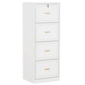 Vertical File Cabinet in White Wood Finish with 4 Lockable Storage Drawers