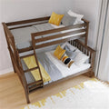 Twin over Full size Solid Wood Bunk Bed in Walnut Brown Finish