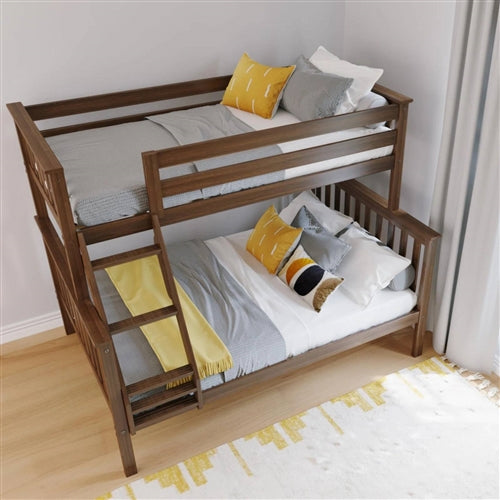 Twin over Full size Solid Wood Bunk Bed in Walnut Brown Finish